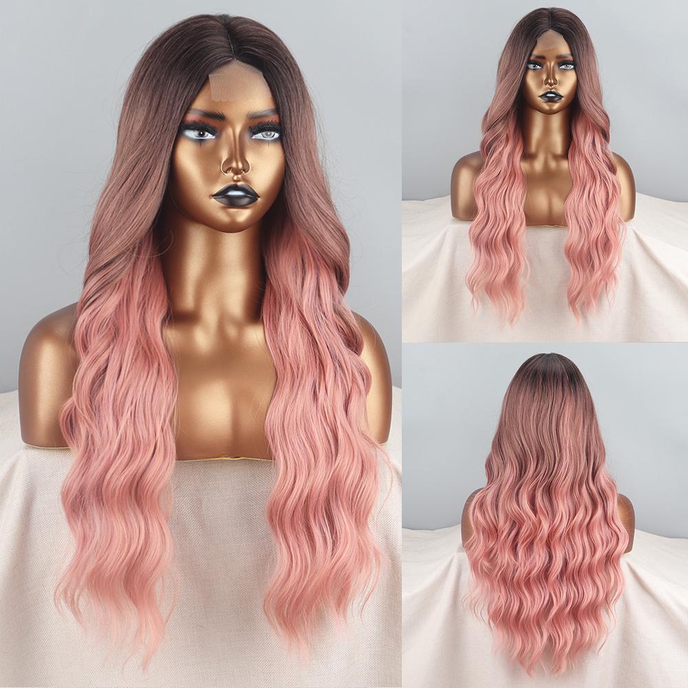 

MISS WIG Женская мода Длинный волнистый парик фронта шнурка без челки Синтетическое волокно Парик с натуральной волной воды Повседневная одежда R4-6-608