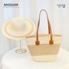 Fashion Striped Women Casual Large Capacity Woven Tote Bag And Sun Hat Set For Beach Vacation And Travel