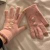 Knitted Five Finger Gloves for Women In Winter  Warm and Velvet Thickened  Student Anti Cold and Freezing Cycling Gloves