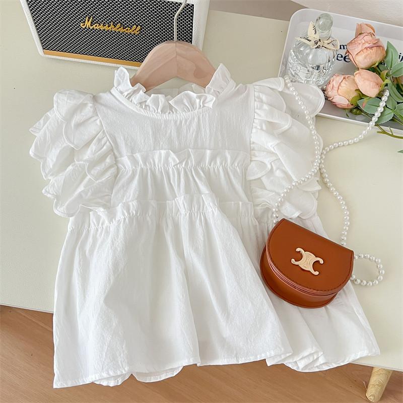 Adorable 2024 Summer New Girls Set Cute Lace Top And Trendy Korean Denim Shorts For Ages 3 To 8