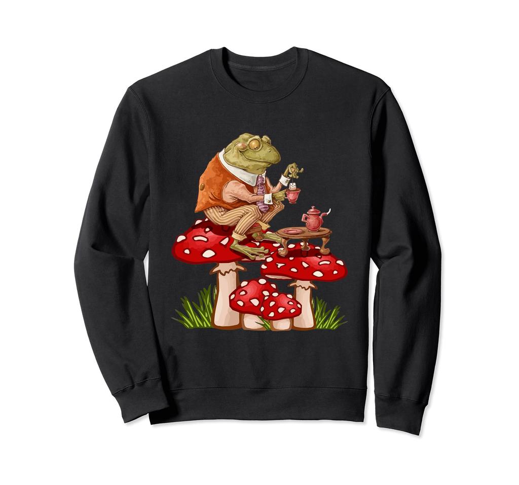 Frog Drinking Tea Mushroom Aesthetic Cottagecore Sweatshirt
