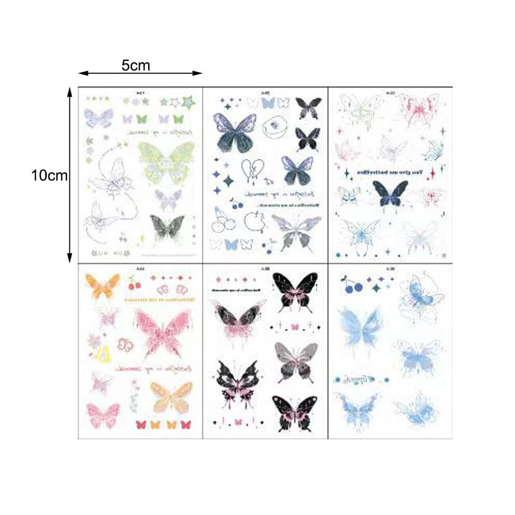 6pcs Crayon Tattoo Stickers Colorful Butterfly Tattoo Girl Fairy Long Waterproof Stickers Stick S9M6