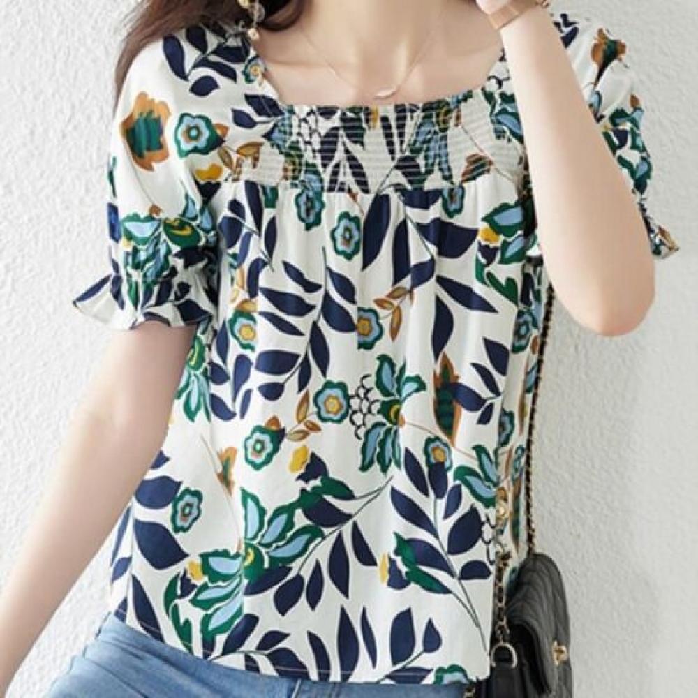 Navava Women S Floral Printing Square Neck Short Sleeve blouSe Nb1315