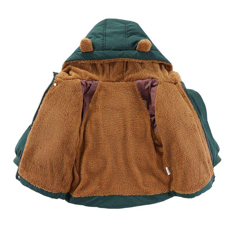 2-8 Years Kids Fleece-Lined Thickened Hooded Jacket Winter Coat