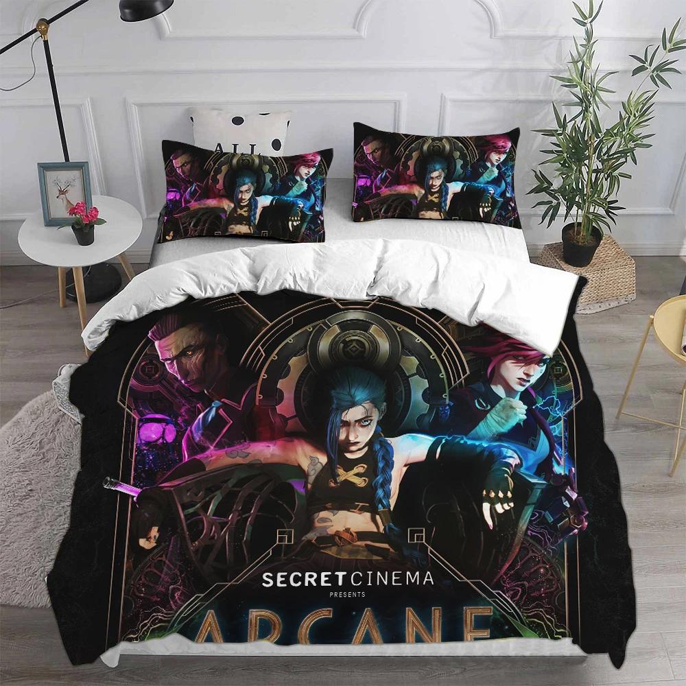 3D Print Game Girs Jinx Arcane Bedding Set Pillowcase Duvet Cover Double Twin Full Queen King Adult Kids Bedclothes Quilt Cover