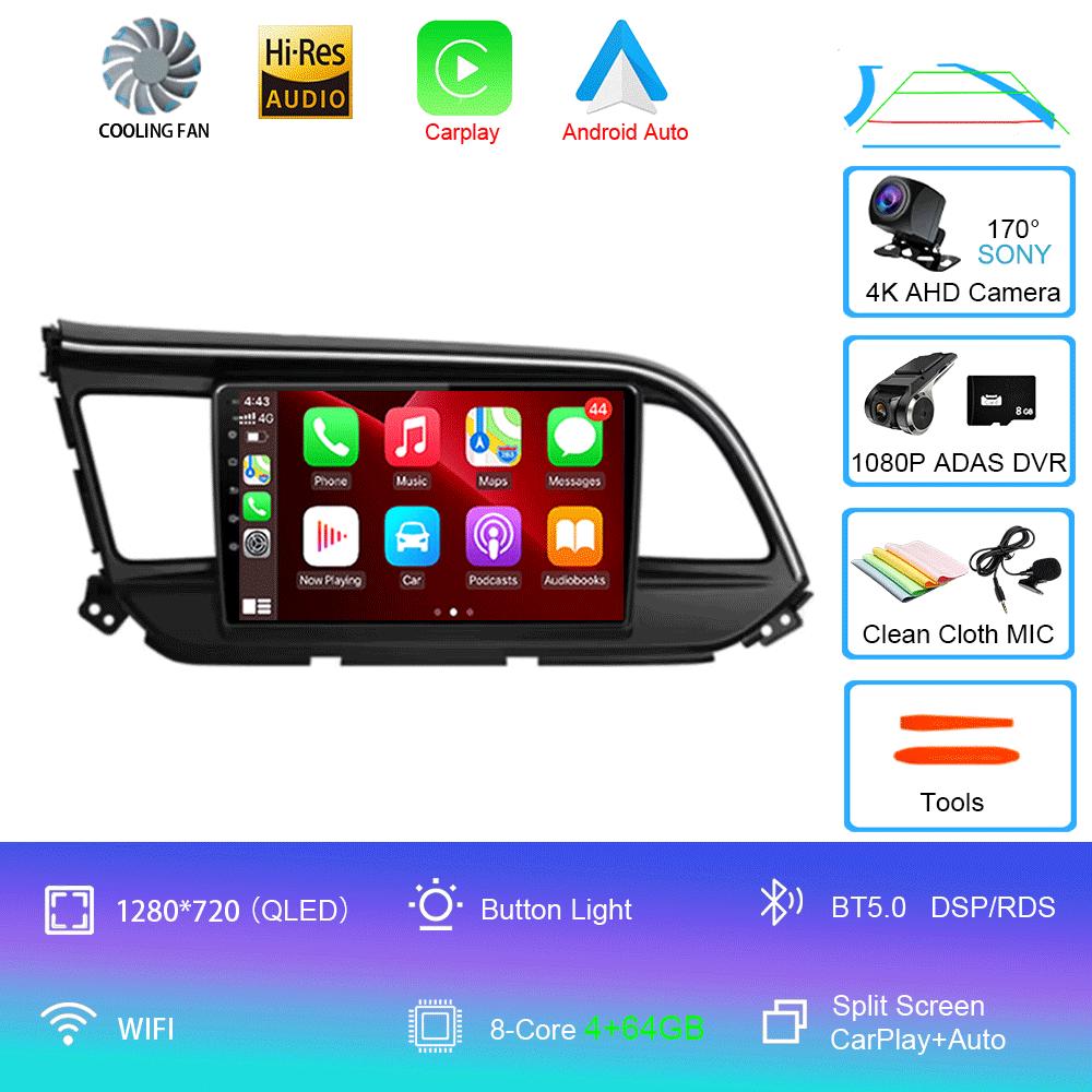 Car Radio Android 14 Carplay For Hyundai Elantra 6 2018 2019 2020 DSP GPS Navigation Multimedia Video Player Stereo Head Unit BT