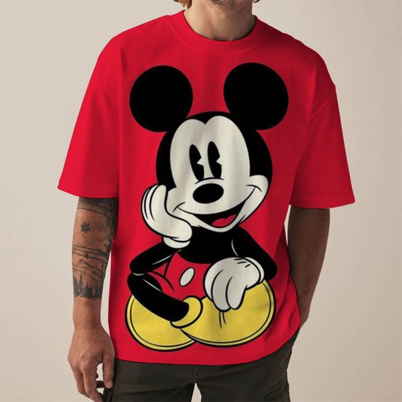 Disney New Men's T-Shirt Fashion Mickey Mouse print T-Shirts for Men Summer Casual Round Neck Tops Short Sleeve Oversized Funny
