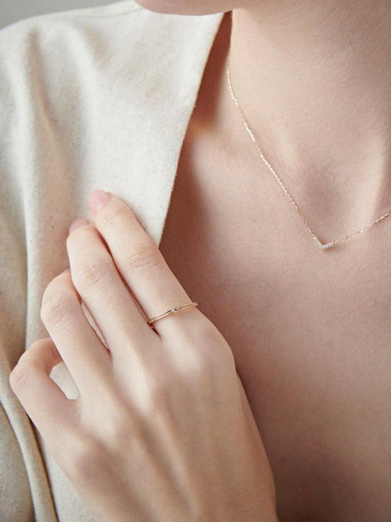 K10YG Brown Diamond Ring 721178 Size 9 Yellow Gold [Ete] [Layered]