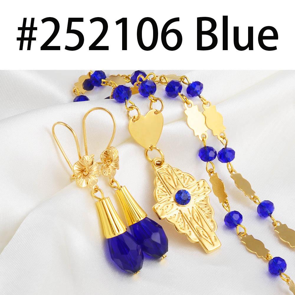 Hawaiian Cross Jewelry Sets Flower Pendant Necklaces Earrings Crystal Beads Ball Chains Guam Micronesia Chuuk #252106