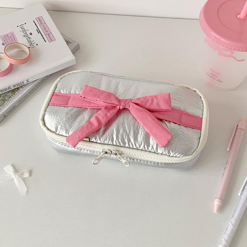 Candy Color Ballet Style Soft Pencil Case Girl Bowknot Stationery Storage Bag High-Value Vertical Pencil Case
