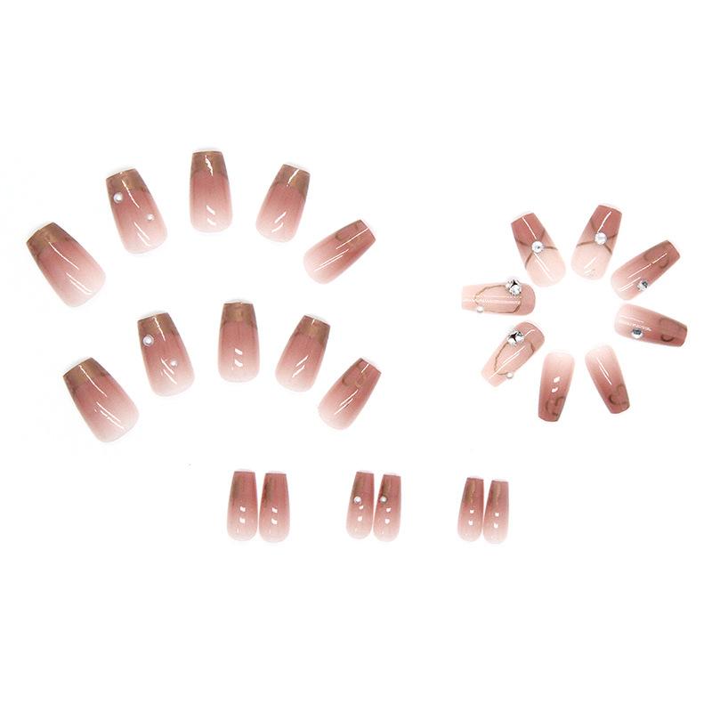 Blush Smudge Pearl Pile Diamond Wearing Nail Temperament Nail Art Piece French Gold Foil Fake Nail Finished Product