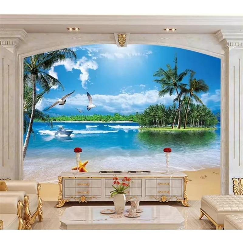 Wallpaper 3d Mural Seaside Sea Neptune Seagull Beach Landscape Mural Home Decor 3d Wallpaper