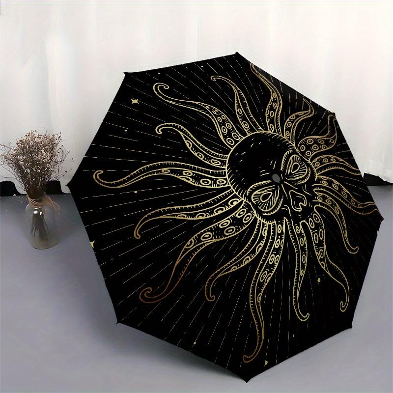 Goldener Oktopus Sonne - Einzigartiges Meeresdesign für jede Oberfläche!Regenschirm, Tragbarer 3-fach Regenschirm für Damen & Herren, Weihnachtsgeschenk ES97