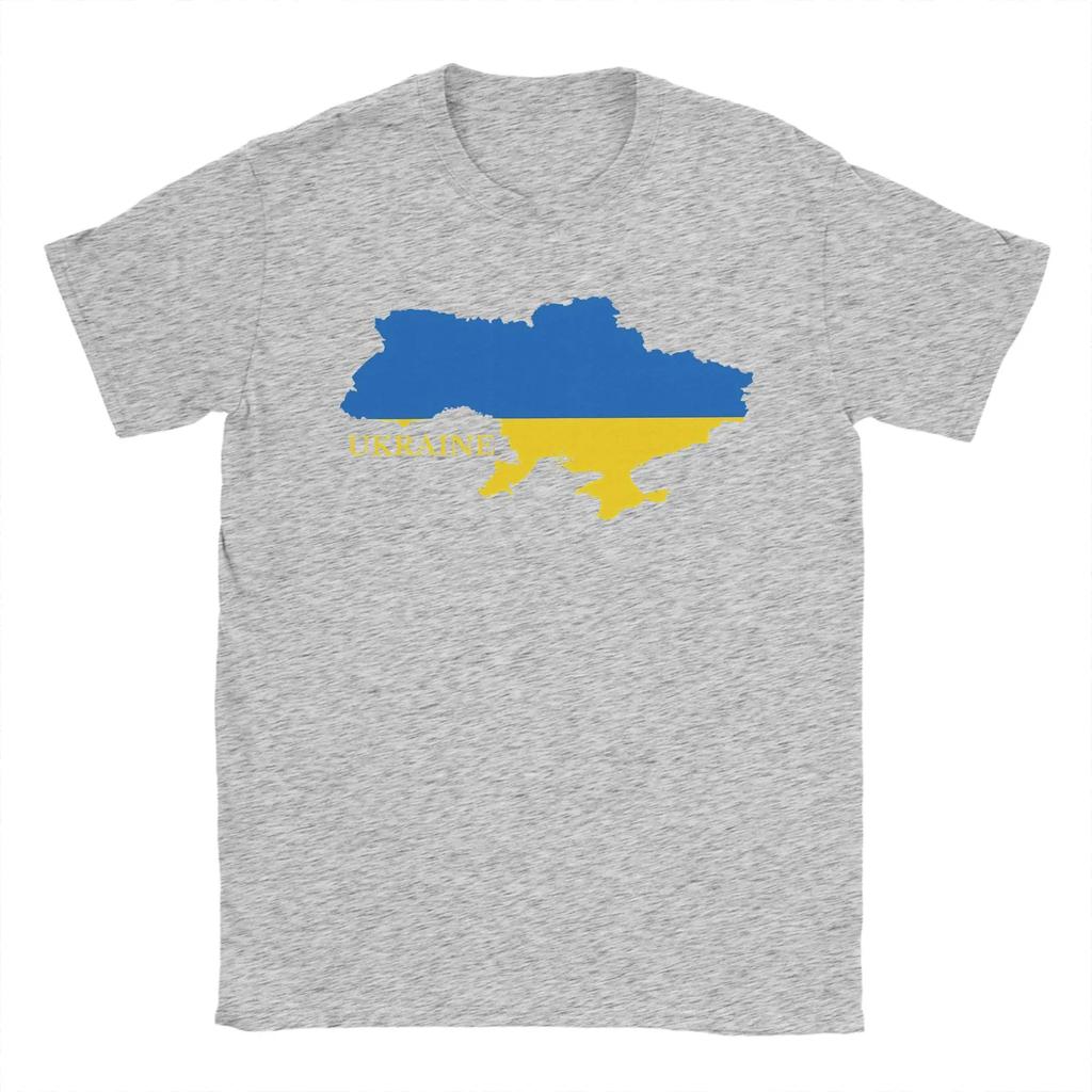Ukraine Flag Map T-Shirts Men  Creative Pure Cotton Tee Shirt Crew Neck Short Sleeve T Shirts Printed Clothing
