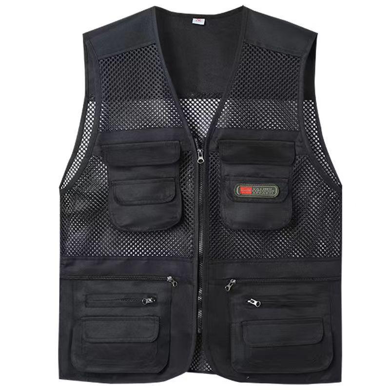 Vestă de vară pentru bărbați, din plasă, cu buzunare multiple, fără mâneci - Jachetă pentru fotografie în aer liber și pescuit, pentru bărbați de vârstă mijlocie și vârstnici