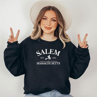 Salem Massachusetts Funny Halloween Womens Sweatshirt O Neck Graphic Hoodies Witch Graphic Tops  Grunge Clothes Female Tops