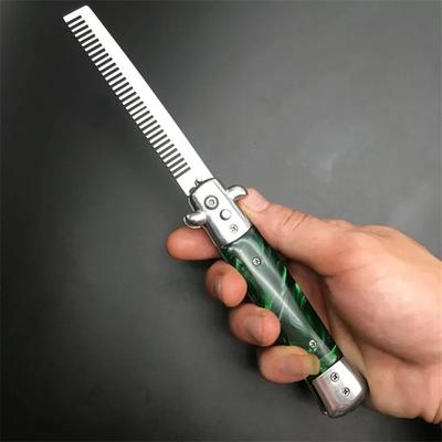 1pcs Stainless Steel Foldable Automatic Combs Knife Brushes Hair Trimmer Comb Brush Accessories Butterfly Mens Pocket Knife Comb
