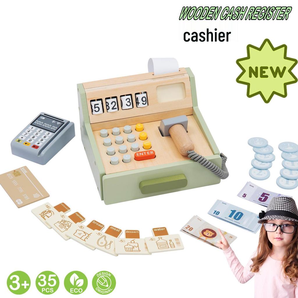 Children's Wooden Cash Register Educational Puzzle Playset