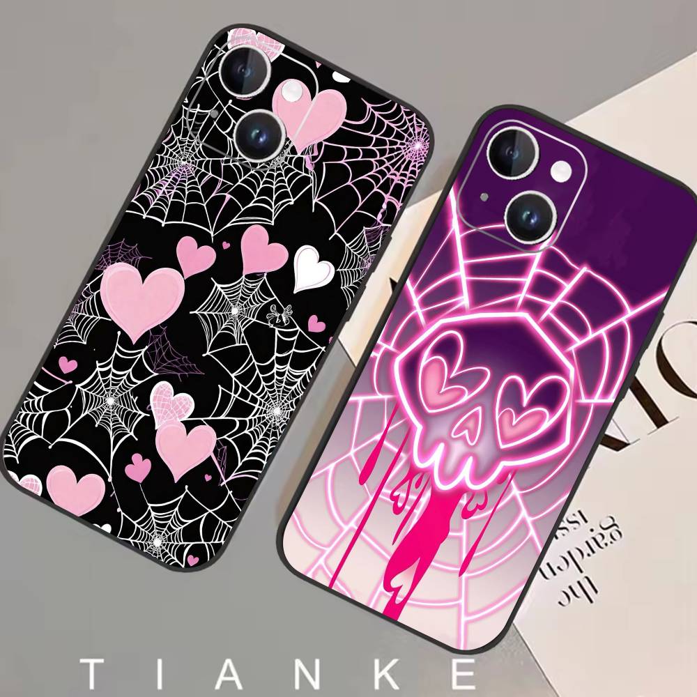 Gothic Dark Sweetheart Phone Case For iPhone 16,15,14,13,12,17,Pro Max,Plus Silicone Black Case