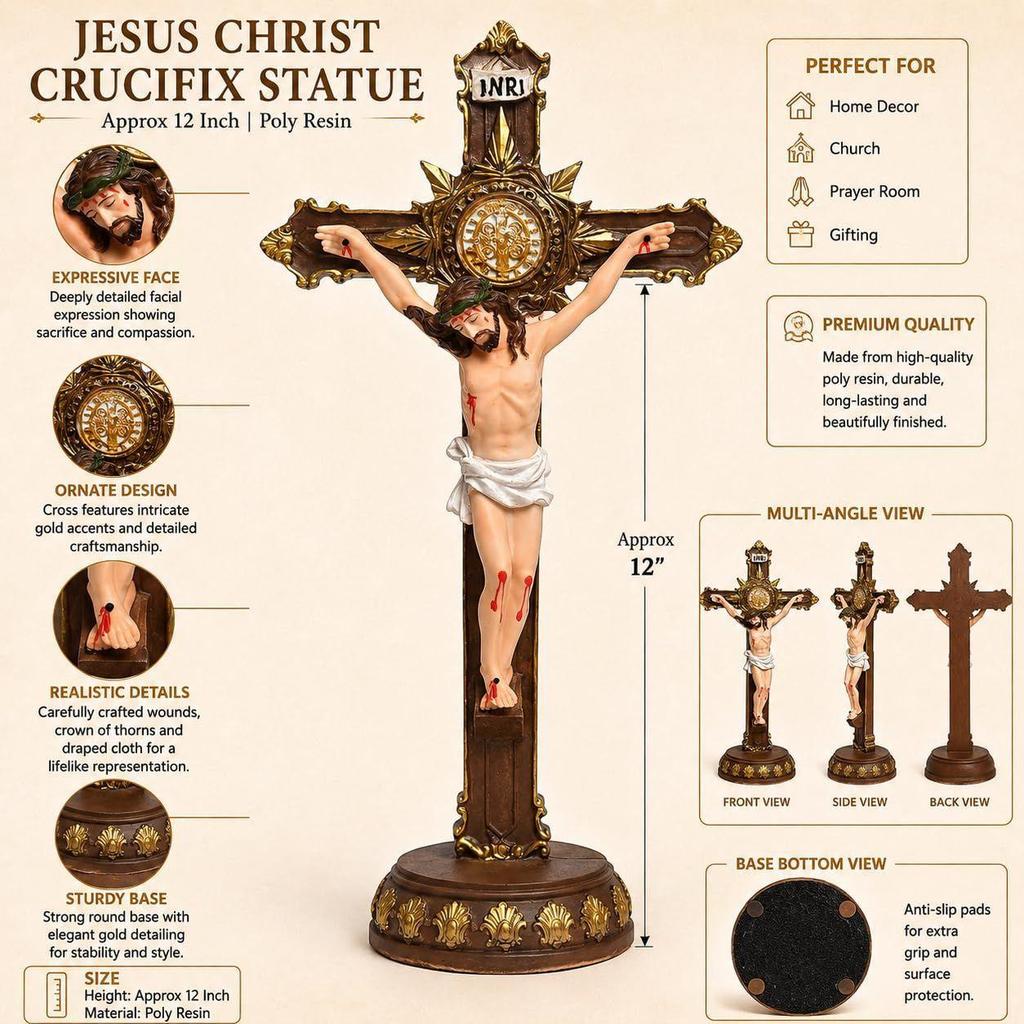 Croix de Saint-Esprit en résine avec le Seigneur Jésus-Christ pour autel, table, salle de prière, pendaison de crémaillère, cadeau et décoration