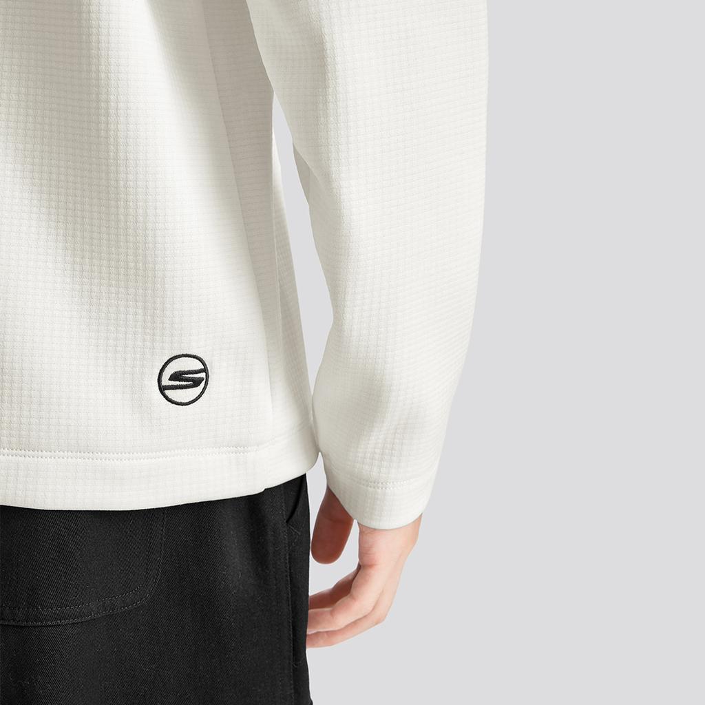 Skechers Solid Color Outdoor Casual Sports Crew Neck Pullover Long Sleeve T-Shirt Men Tops White P424M193-0074