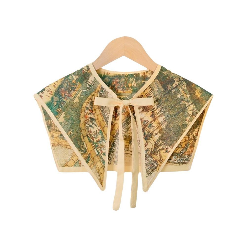 Floral Pattern Fake Collar Shawl Print Vintage Poncho Cape Detachable Fake Collar Capelet  Female