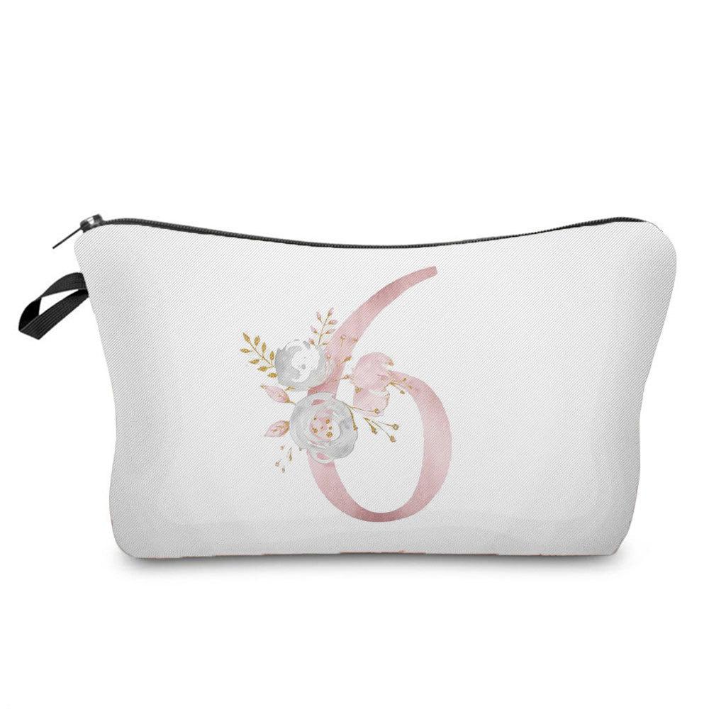 Women Flower Numbers Print Cosmetic Bag Toiletries Organize Travel Storage Case 6702