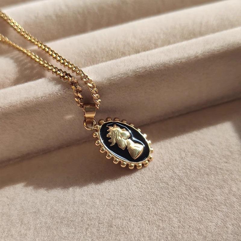 1Pc Fashion Titanium Steel Letter Irregular Round Brand Sweater Chain Simple Temperament Pendant Clavicle Necklace Autumn and Winter Necklace