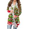 Damenmode, lässig, Weihnachtsdruck, langärmelige Midi-Strickjacke