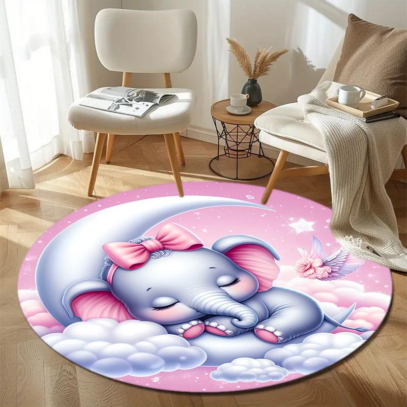 1Pc elephant theme Printed circular carpet, home door mat, outdoor travel protection carpet A4