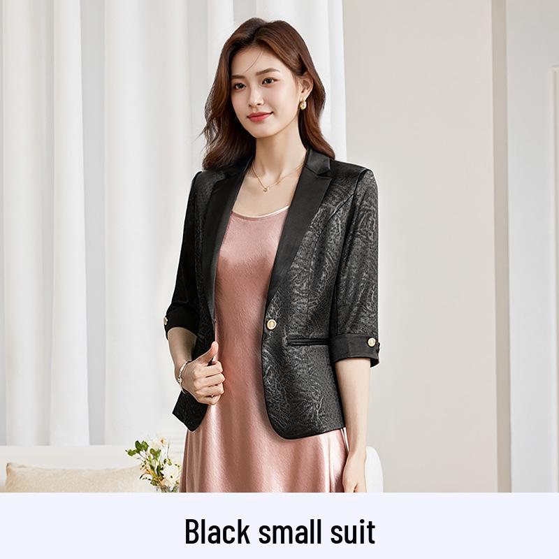 Women's Unique White Acetate Satin Blazer - Seven-Sleeve Short Design for Spring & Autumn