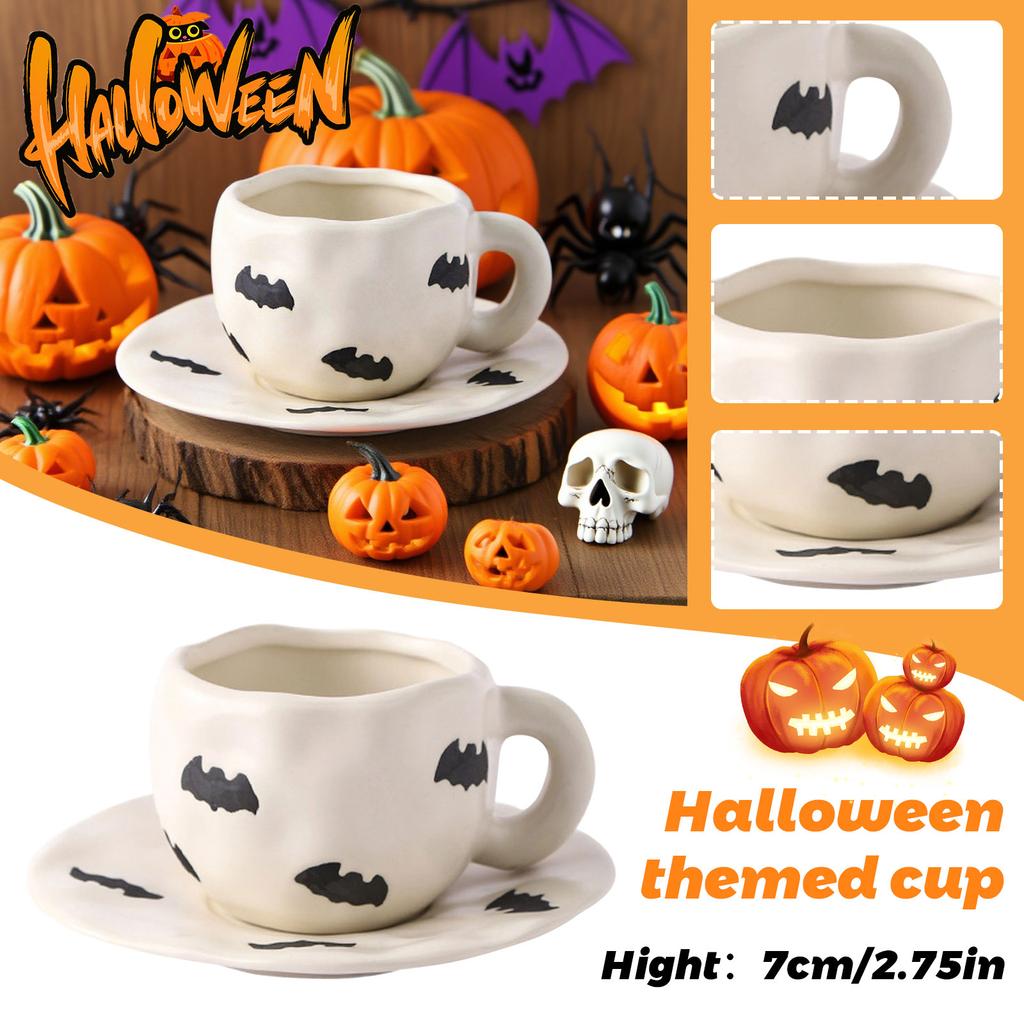 Creative Halloween-themed Ceramic Cups And Saucers Irregular Personalized Coffee Cups Coffee Saucers   Pattern Cups