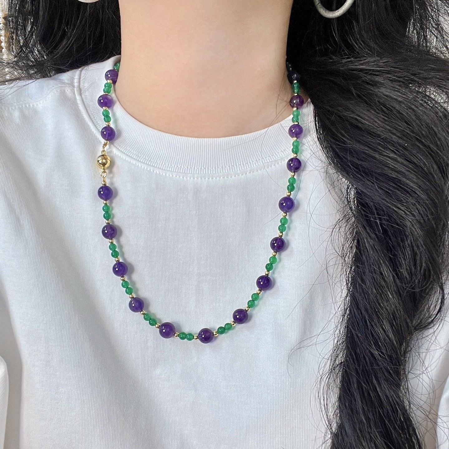 High Quality Natural Chalcedony Amethyst Design Necklace Sweater Chain