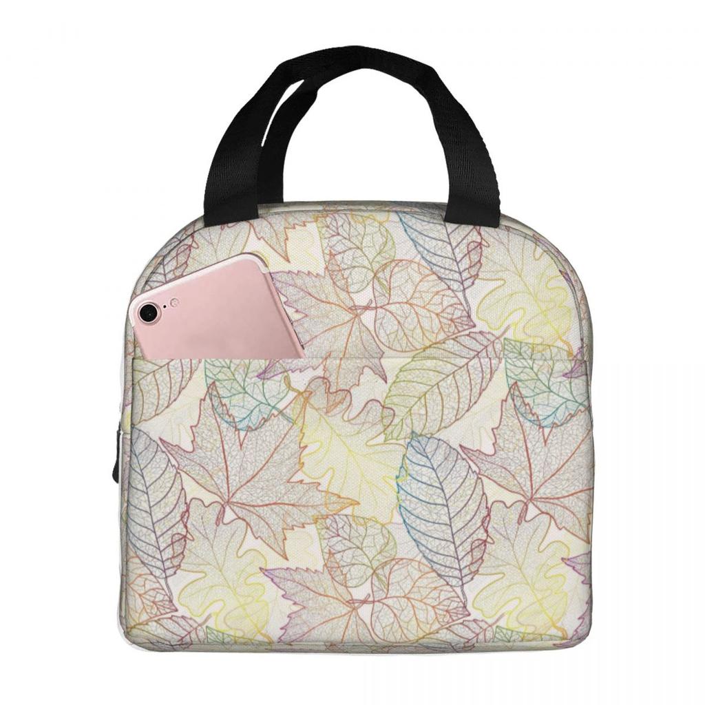 Colorful Leaves Leaf Vein Pattern Insulated Lunch Bag for Women Children Leakproof Food Boxes Thermal Lunch Box Tote