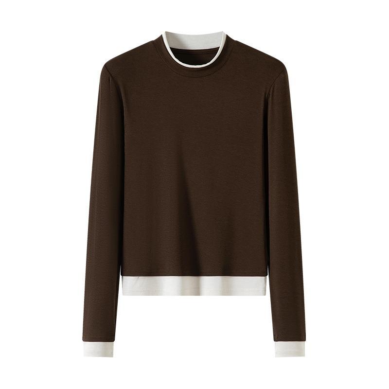 Fake two-piece crew neck bottoming shirt women's autumn and winter wool inner long-sleeved shirt top