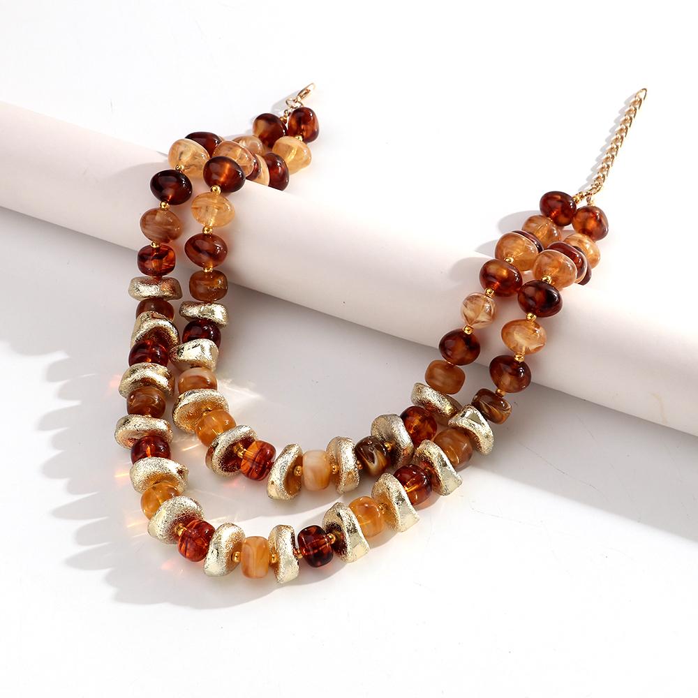 Retro Double Layer Resin Irregular Circle Beads Choker Necklace for Women New Trendy Tortoiseshell Acrylic Collar Jewelry Gift