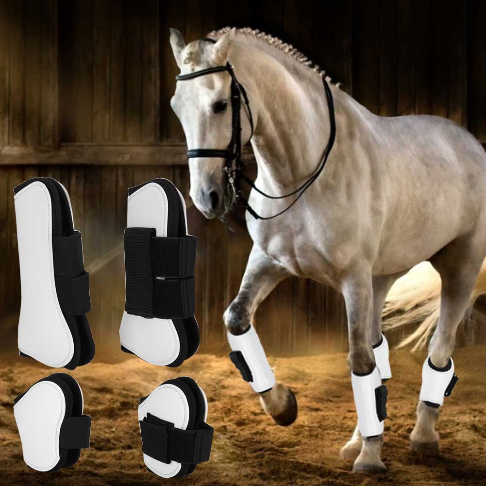 4PCS White PU Shell Horse Front Back Leg Guard Boot Wrap Protector Riding Equipment During Jumping