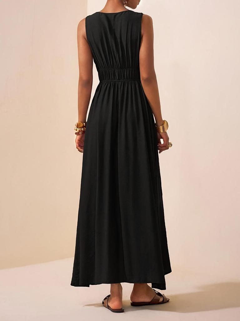 Elegant Deep V-Neck Sleeveless A-Line Dress, Spring/Summer 2026 Collection