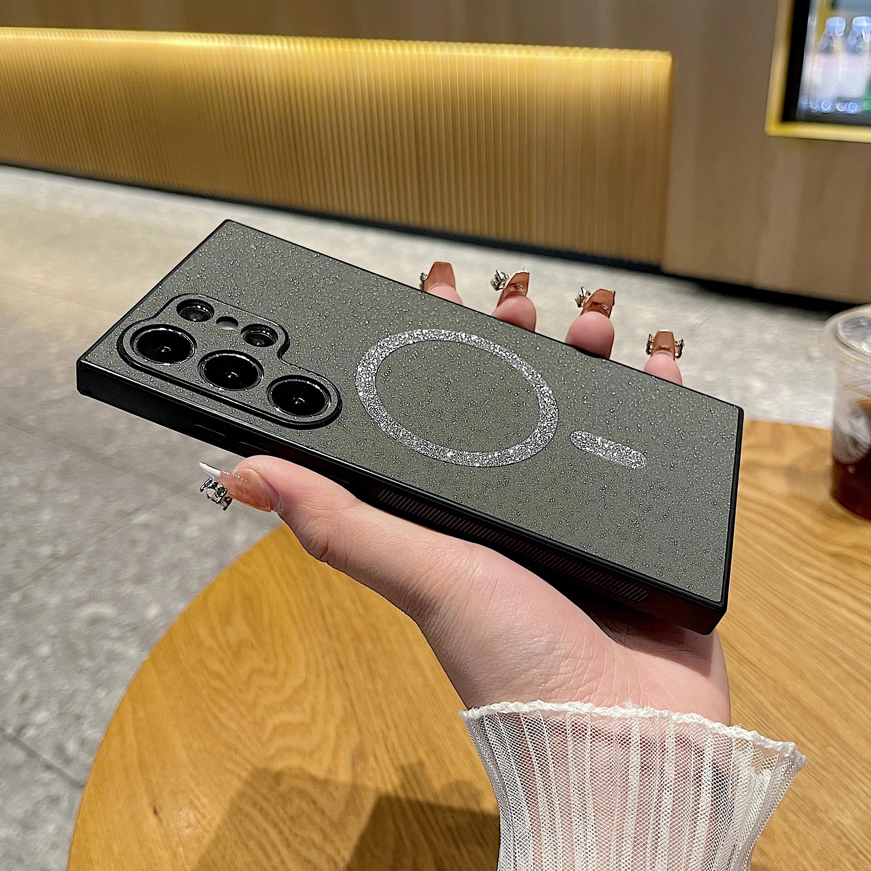 

Роскошная блестящая кожа для чехла для телефона Magsafe для Samsung Galaxy S25 Ultra Магнитная беспроводная зарядка Мягкая задняя крышка For Samsung S25Ultra