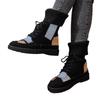 Plus Size Patchwork Martin Boots,Round Toe Mid-Calf Knit Collar Ankle Boots Women