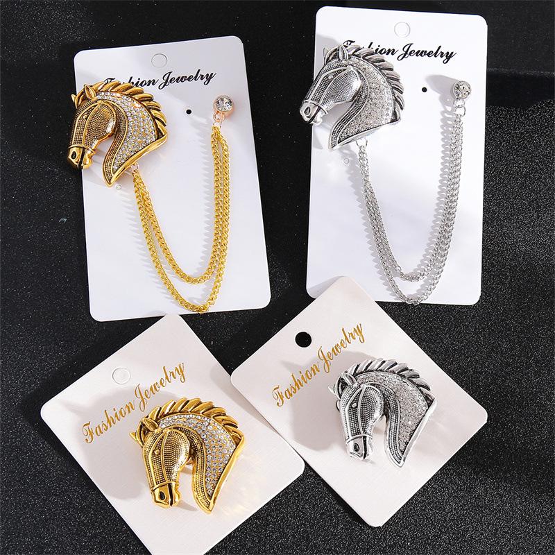 Men's Zodiac Horse Brooch with Success Chain