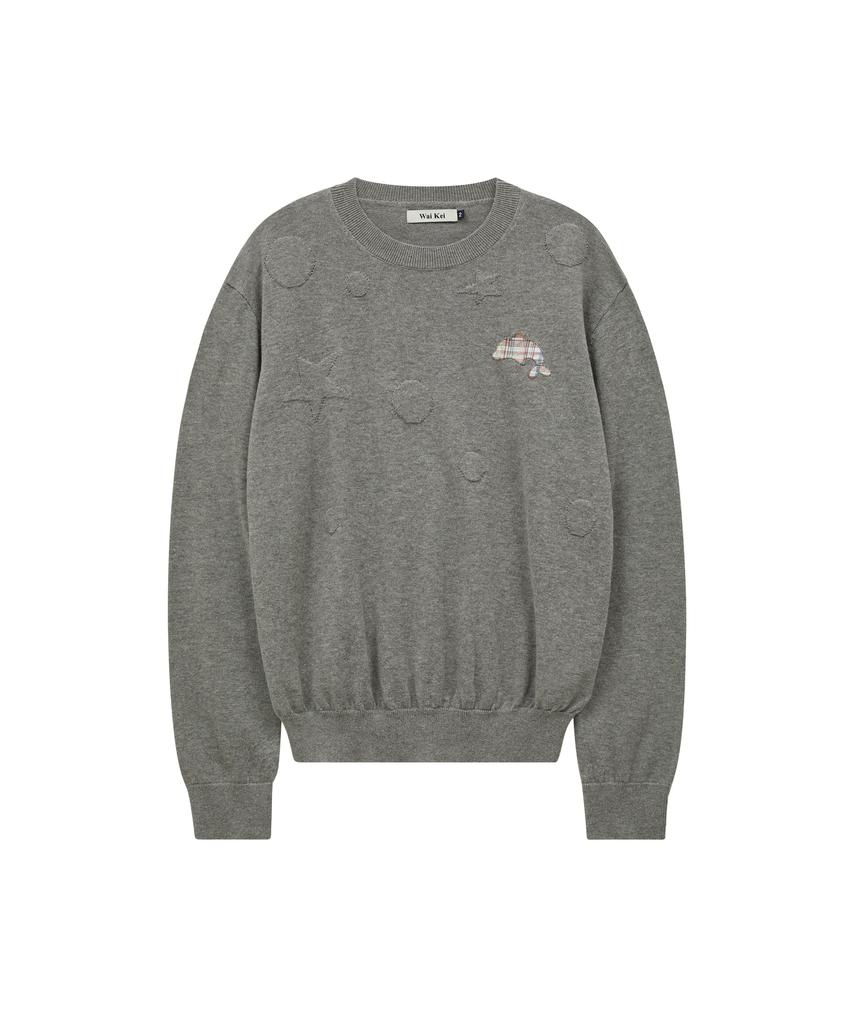 WAIKEI Dolphin Check Applique Crewneck Knit Gray