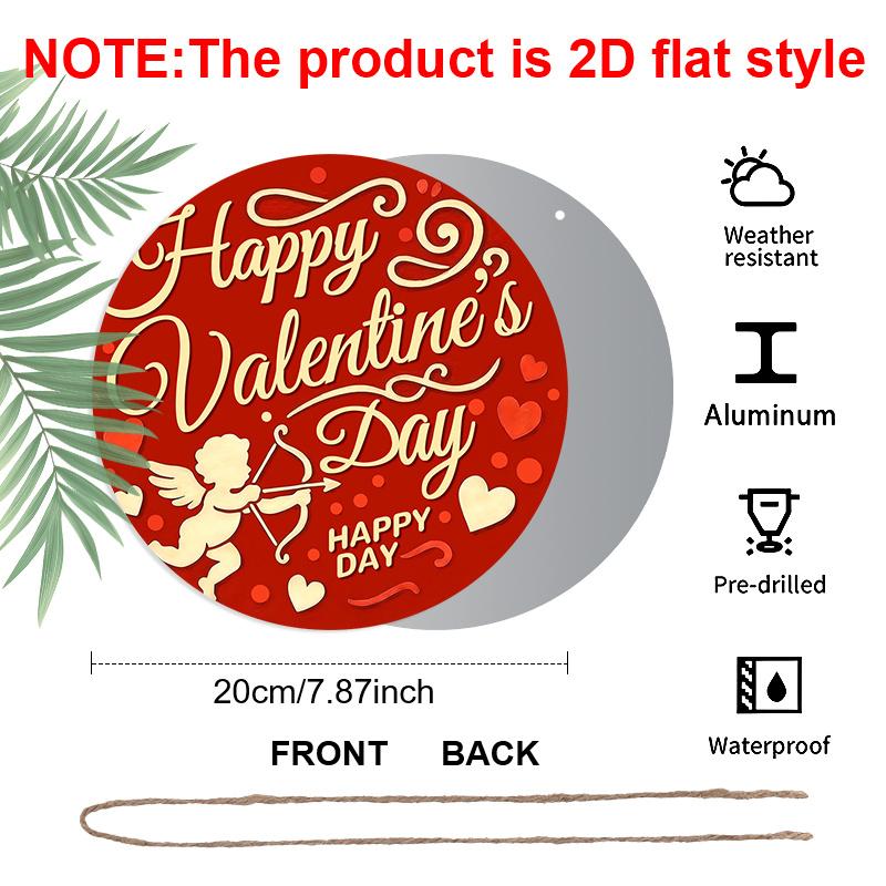 2D Flat 1pc Valentine's Day Round Aluminum Hanging Decoration Plaque, "Happy Valentine's Lettering Sign, Porch Decor, Living Room Decor and Wedding