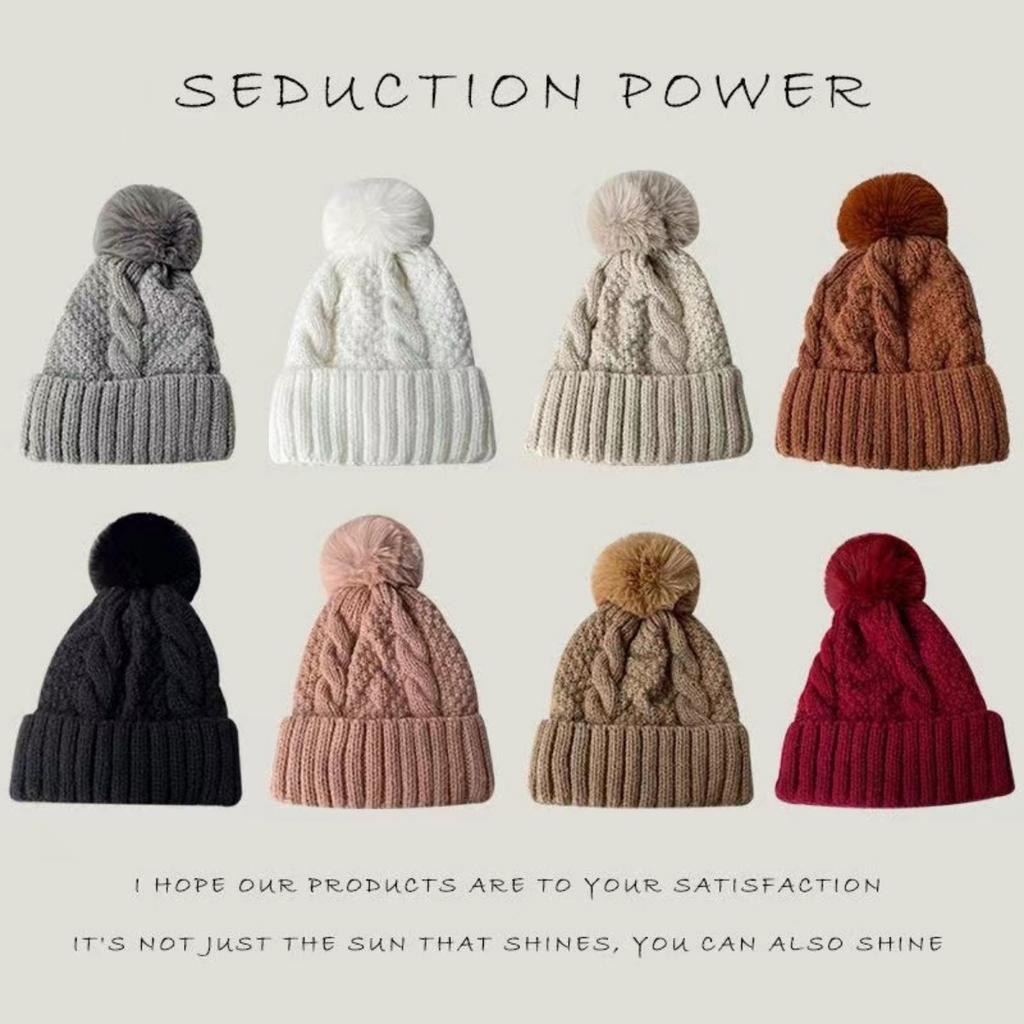 Warm Hat, Knitted Hat, Women's Hat, Large Wool Ball, Woolen Hat, Plush Hat, Thick Hat, Outdoor Hat