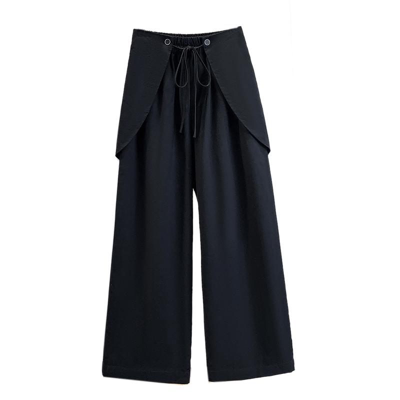 DIMANAF 2026 Plus Size Summer Women Pants Elastic Waist Oversize Fashion Office Lady Casual Long Pants Solid Black