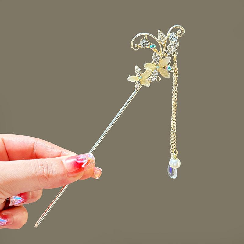 Light Luxury Women's Hairpin Glitter Rhinestone Flower Tassel Hair Stick Daily Life Travel Shopping Party Elegant Hair Accessory