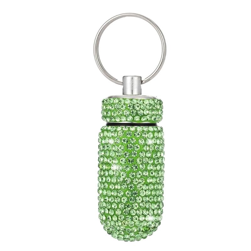 Portable Glittering Pills Organizer Small Waterproof Travel Medicine Holder with Keyring for Camping Adventures