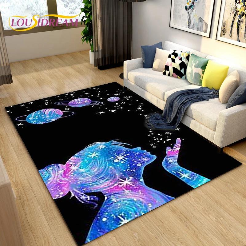 Cartoon Universe Starry Sky Planet Area Rug,Carpet Rug for Living Room Children's Bedroom,Kids Play Game Floor Mat,Anti-slip Mat
