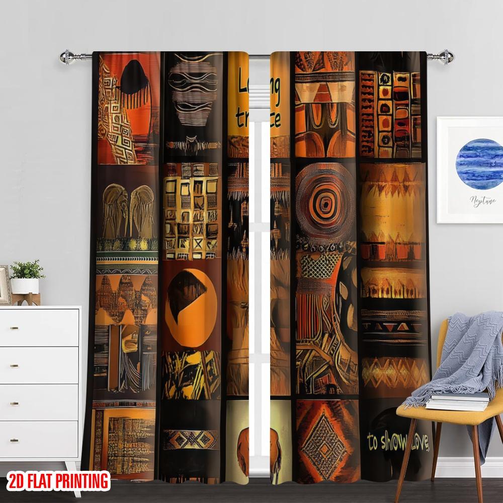 Set Of 2 Flat Printing Unsalable Pography Banner African Patchwork Style Durable Polyester Without Electricity Wall Decor Curtain Made