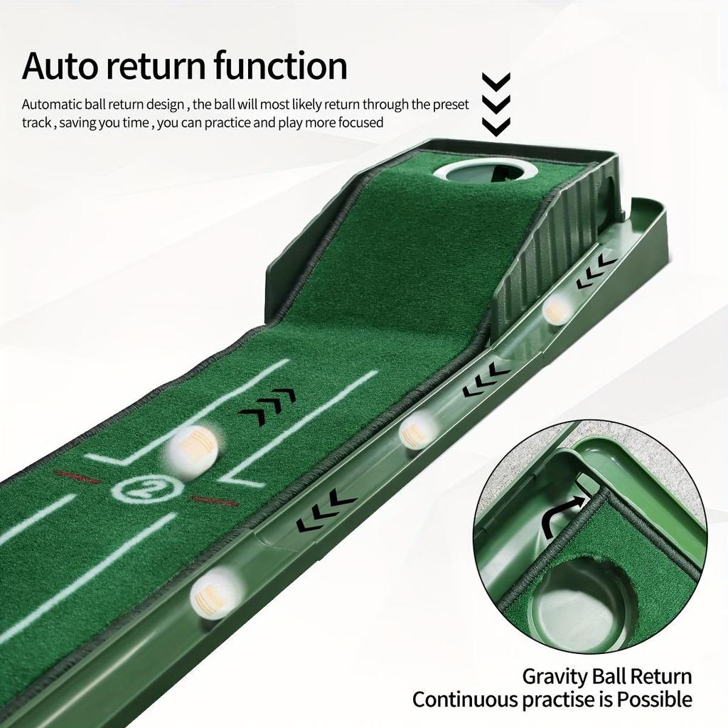 Indoor Golf Putting Mat with Auto-Ball Return & Behind-the-Hole Ball Collector - Putter Alignment Guides At 3, 5 & 7 Feet